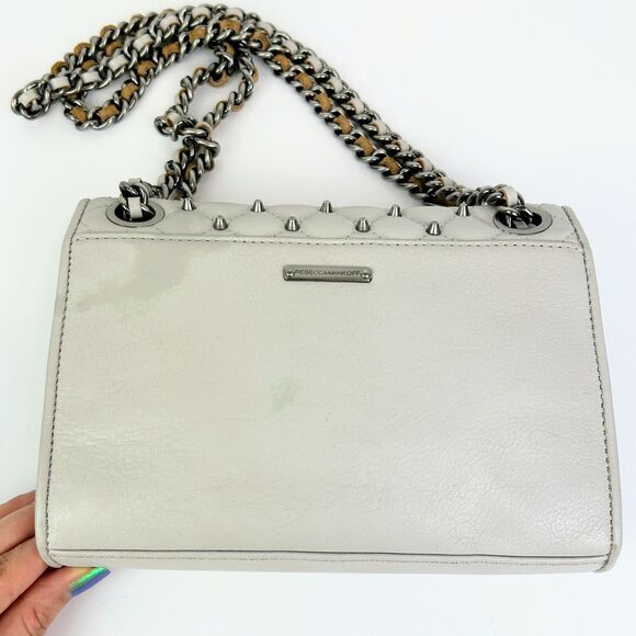 Rebecca Minkoff Quilted Affair Studded Mini Crossbody or Shoulder Flap Bag Grey - Picture 7 of 15